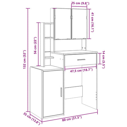 Schminktisch mit Schrank Schwarz 80x35x132 cm