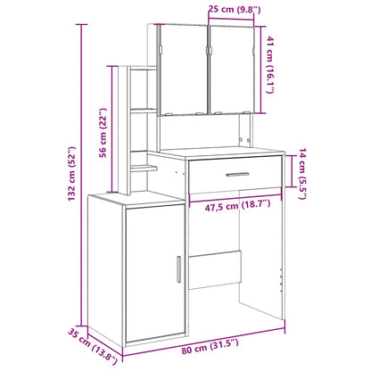 Schminktisch mit Schrank Grau Sonoma-Eiche 80x35x132 cm