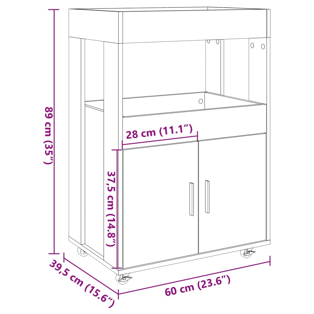 Barwagen Grau Sonoma 60x39,5x89 cm Holzwerkstoff