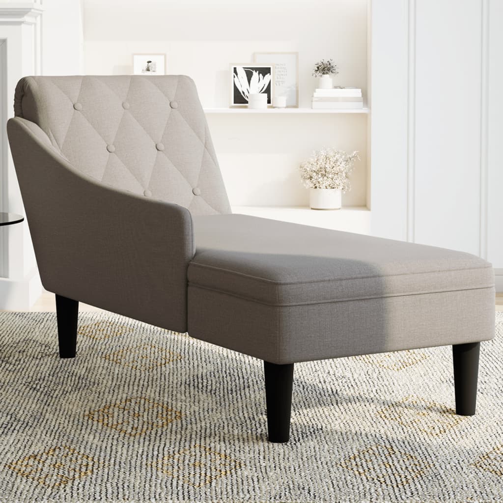 Chaiselongue mit Kissen und Rechter Armlehne Taupe Stoff