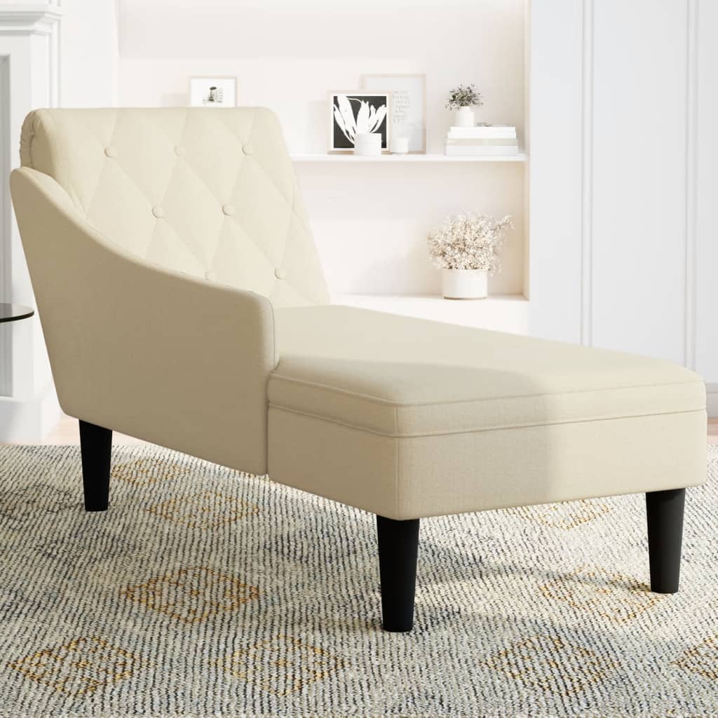 Chaiselongue mit Kissen und Rechter Armlehne Creme Stoff