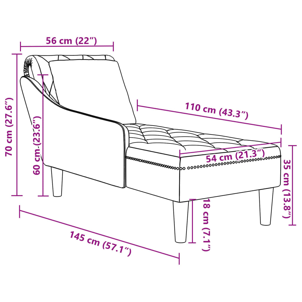 Chaiselongue mit Kissen und Rechter Armlehne Dunkelgrün Samt