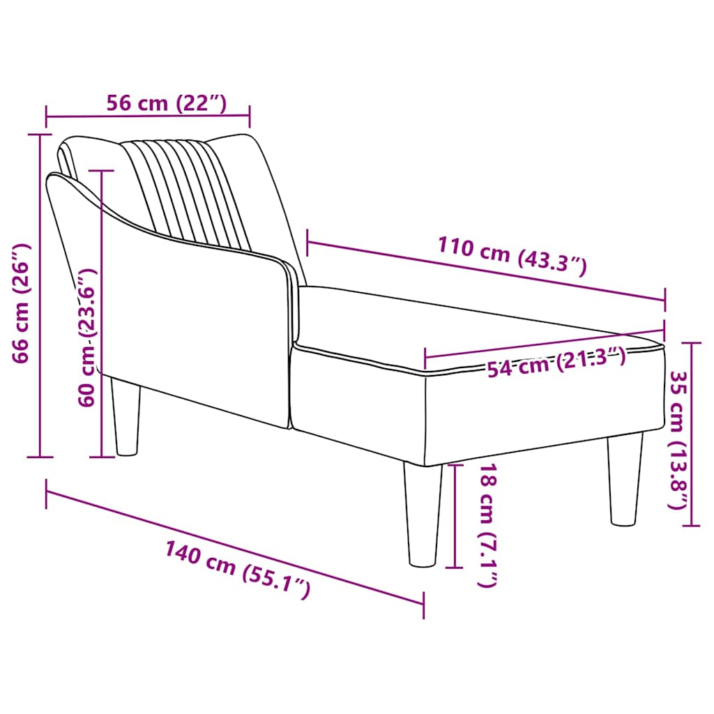 Chaiselongue mit Rechter Armlehne Hellgrau Samt