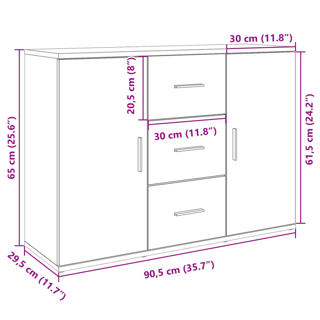 Sideboard Weiß 90,5x29,5x65 cm Holzwerkstoff