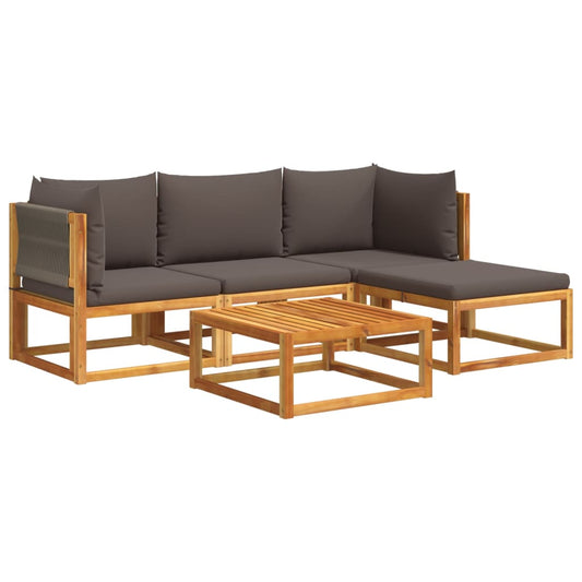 5-tlg. Gartensofa-Set mit Kissen Holz Akazie & Seil