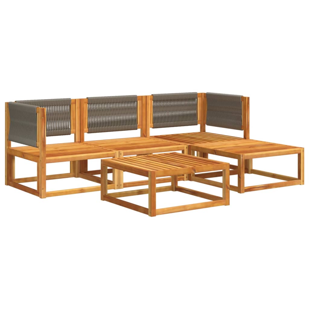 5-tlg. Gartensofa-Set mit Kissen Holz Akazie & Seil