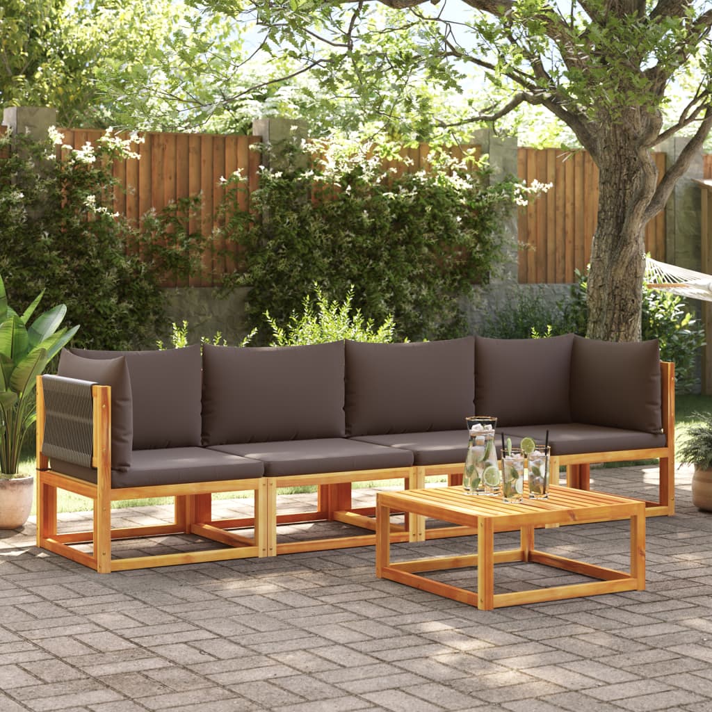 4-tlg. Gartensofa-Set mit Kissen Holz Akazie & Seil