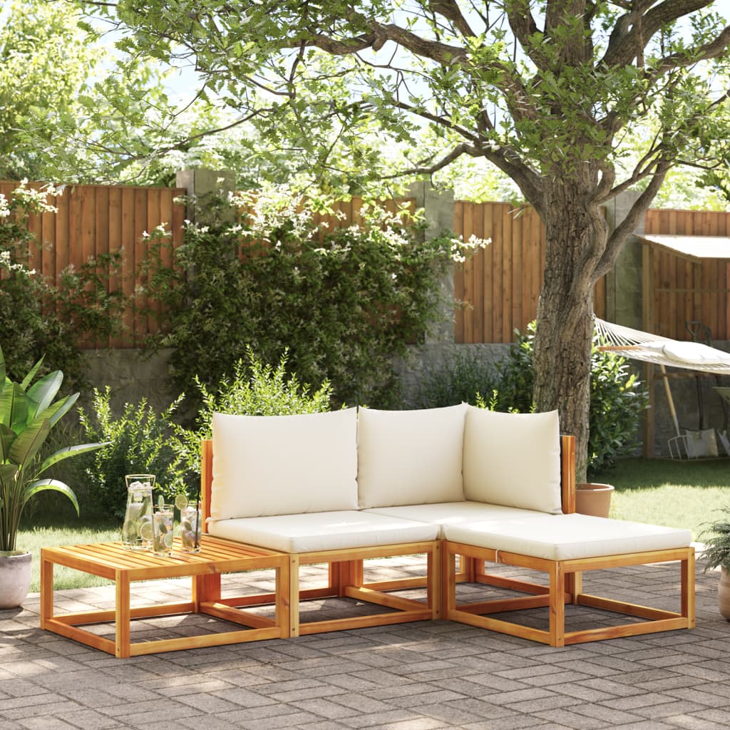 4-tlg. Gartensofa-Set mit Kissen Holz Akazie & Rattan