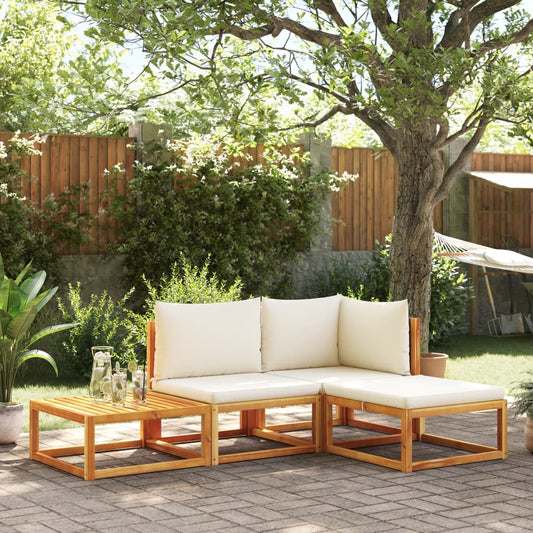 4-tlg. Gartensofa-Set mit Kissen Holz Akazie & Rattan