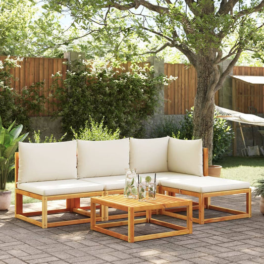 5-tlg. Gartensofa-Set mit Kissen Holz Akazie & Rattan