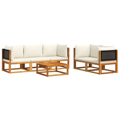 6-tlg. Gartensofa-Set mit Kissen Holz Akazie & Rattan