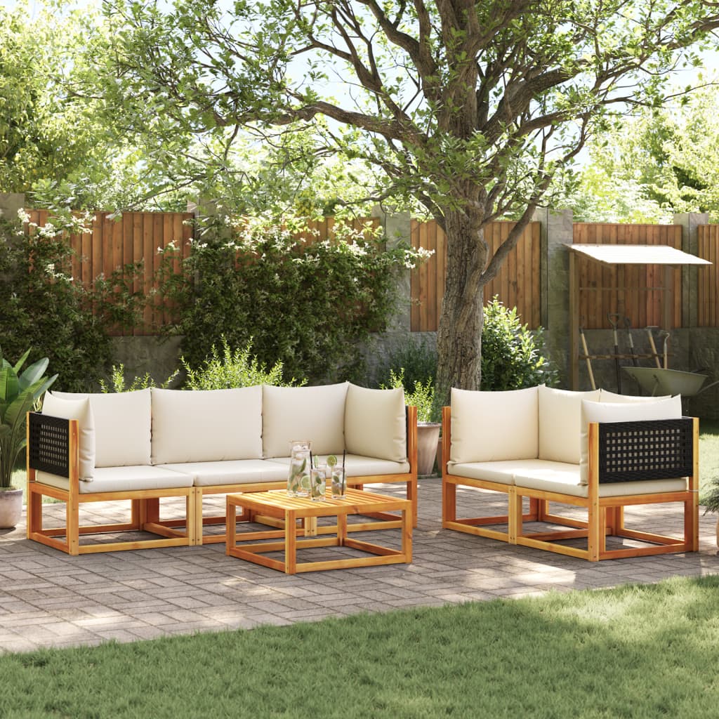 6-tlg. Gartensofa-Set mit Kissen Holz Akazie & Rattan