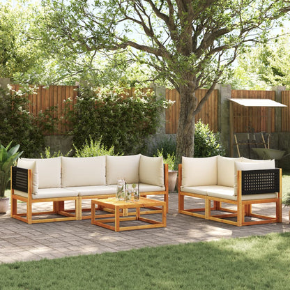 6-tlg. Gartensofa-Set mit Kissen Holz Akazie & Rattan