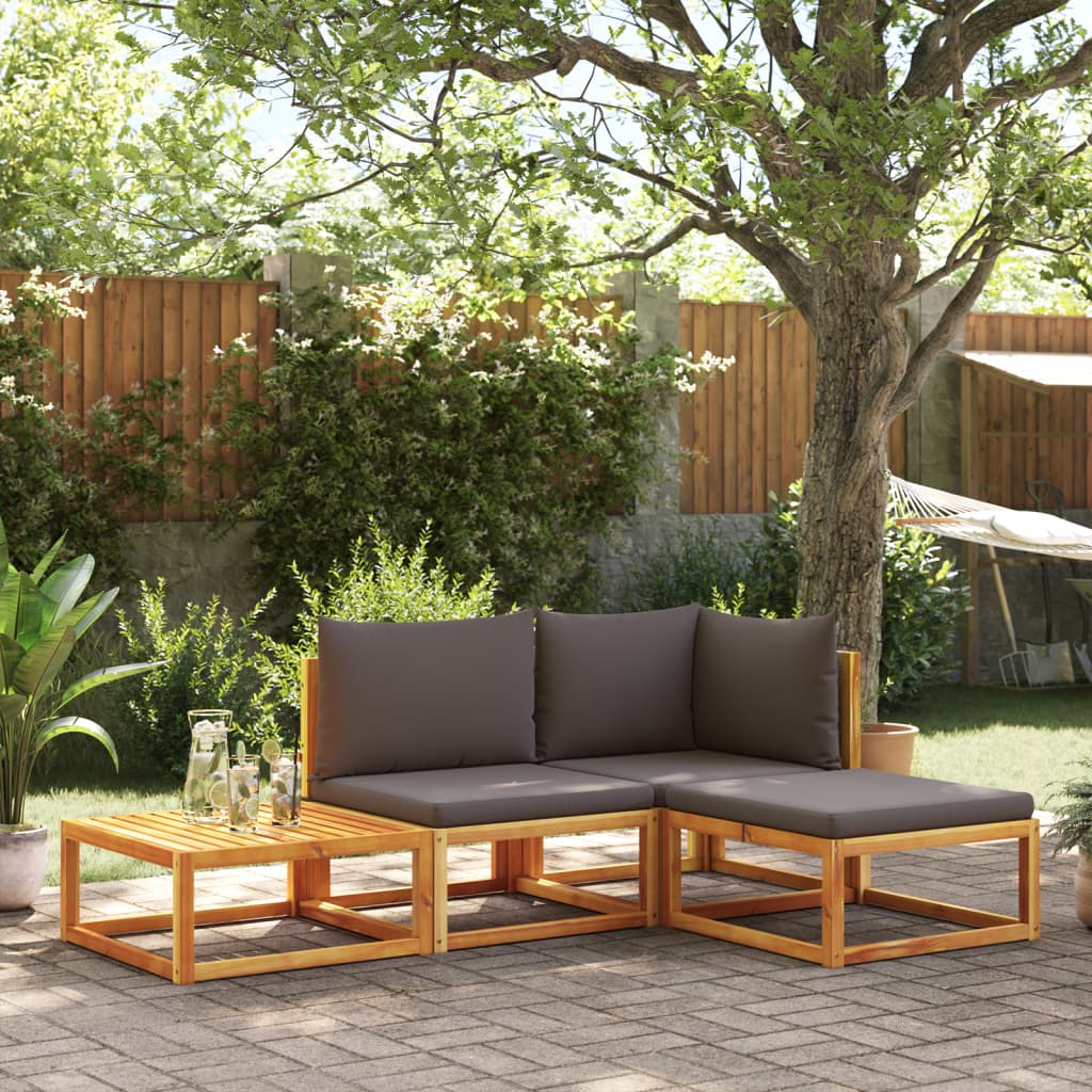 4-tlg. Gartensofa-Set mit Kissen Holz Akazie & Rattan