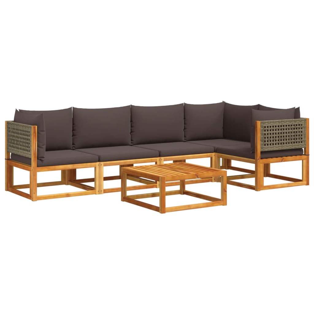 6-tlg. Gartensofa-Set mit Kissen Holz Akazie & Rattan