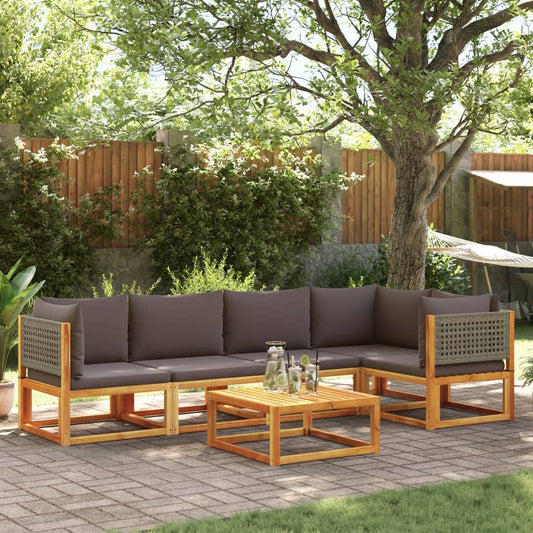 6-tlg. Gartensofa-Set mit Kissen Holz Akazie & Rattan