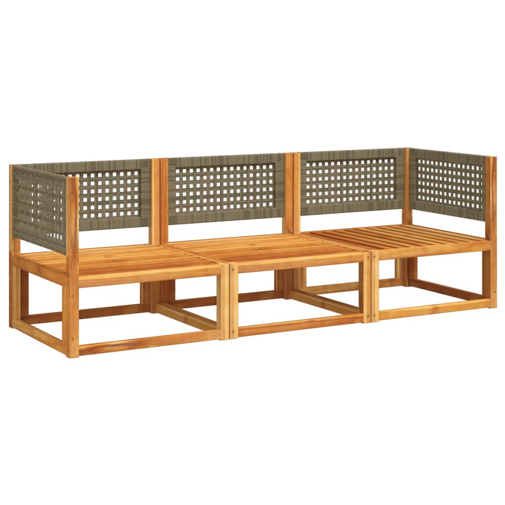 3-tlg. Gartensofa-Set mit Kissen Holz Akazie & Rattan