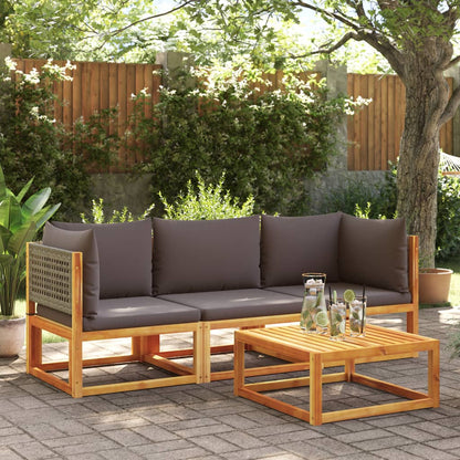 3-tlg. Gartensofa-Set mit Kissen Holz Akazie & Rattan