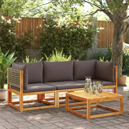 3-tlg. Gartensofa-Set mit Kissen Holz Akazie & Rattan