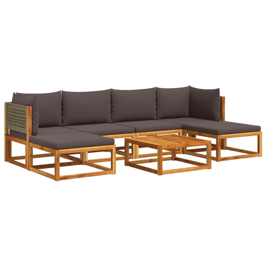 7-tlg. Gartensofa-Set mit Kissen Holz Akazie & Rattan