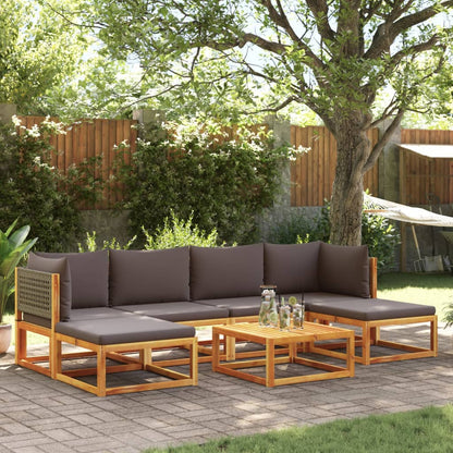 7-tlg. Gartensofa-Set mit Kissen Holz Akazie & Rattan