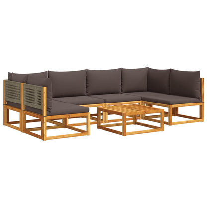 7-tlg. Gartensofa-Set mit Kissen Holz Akazie & Rattan