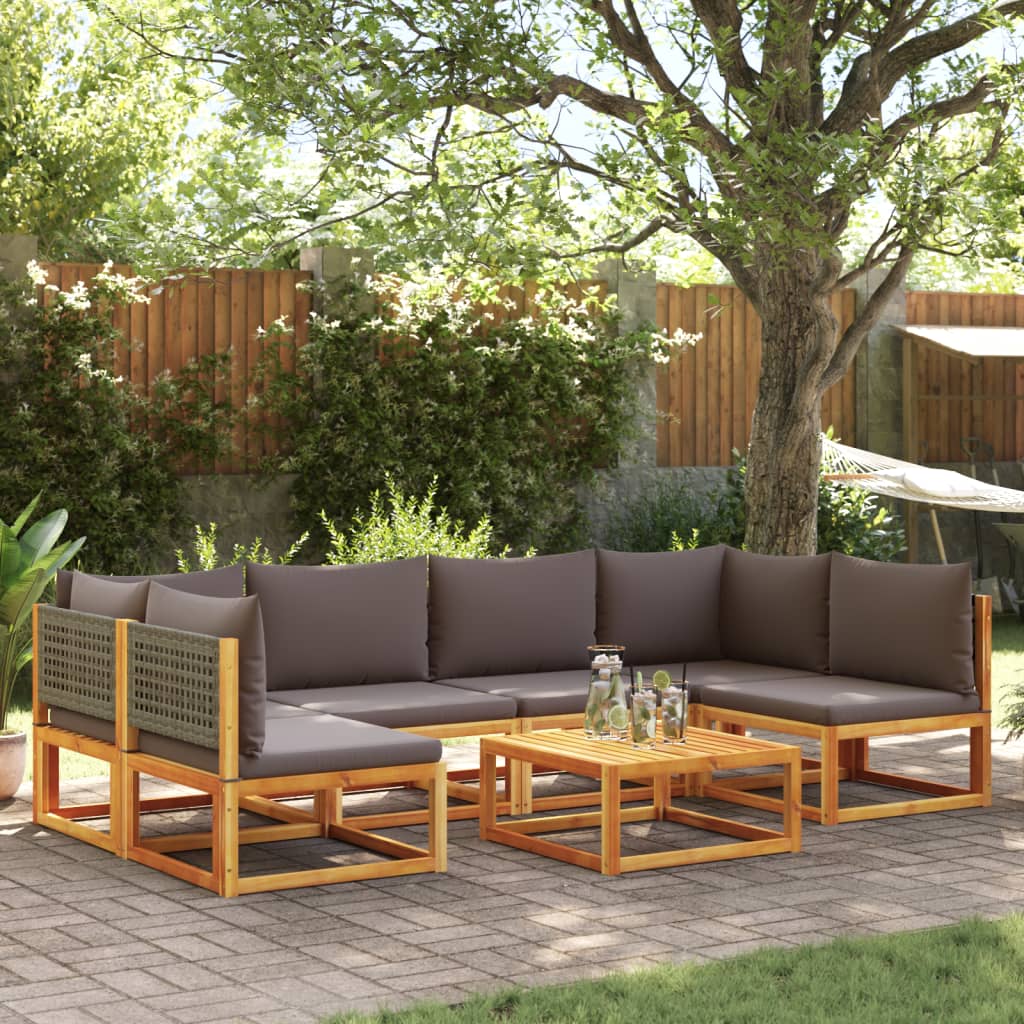 7-tlg. Gartensofa-Set mit Kissen Holz Akazie & Rattan
