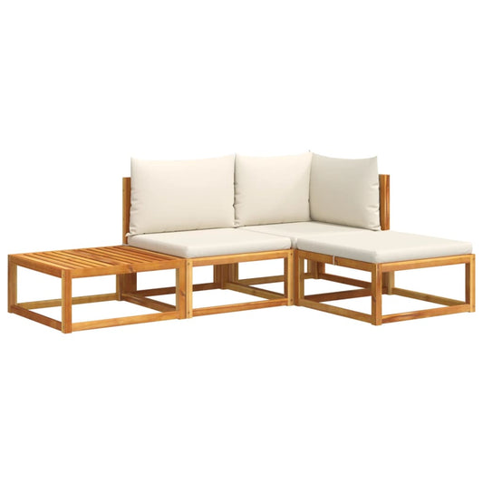 4-tlg. Gartensofa-Set mit Kissen Holz Akazie & Rattan