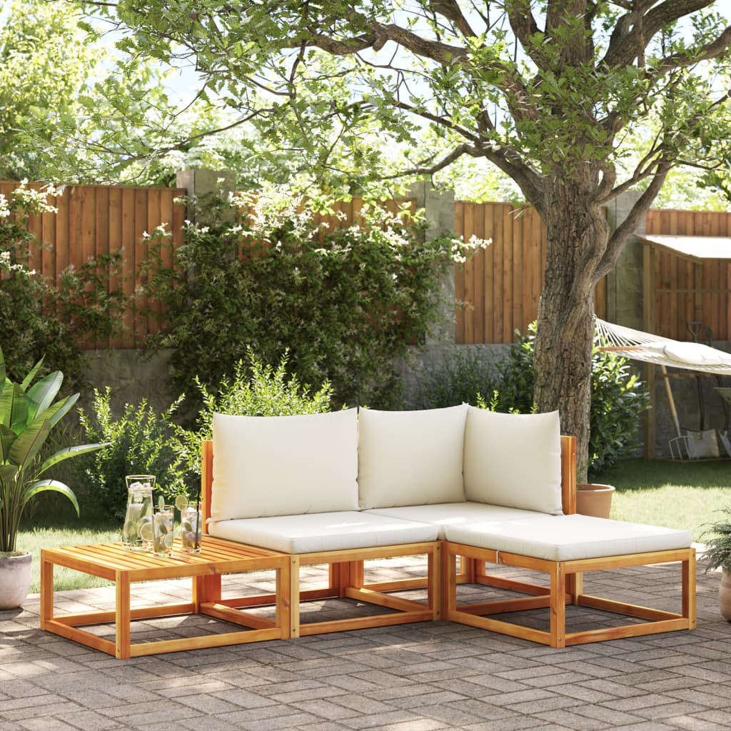 4-tlg. Gartensofa-Set mit Kissen Holz Akazie & Rattan