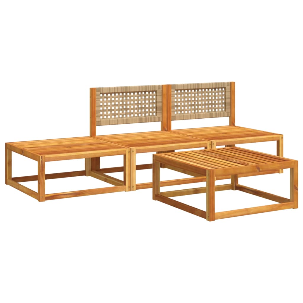 4-tlg. Gartensofa-Set mit Kissen Holz Akazie & Rattan