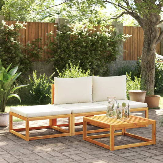 4-tlg. Gartensofa-Set mit Kissen Holz Akazie & Rattan