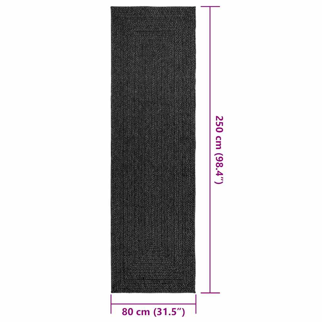 Teppich ZIZUR Anthrazit 80x250 cm Jute-Optik Indoor und Outdoor