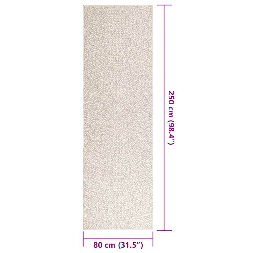 Teppich ZIZUR Creme 80x250 cm Jute-Optik Indoor und Outdoor