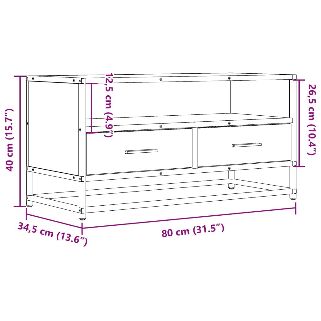 TV-Schrank Grau Sonoma 80x34,5x40 cm Holzwerkstoff und Metall