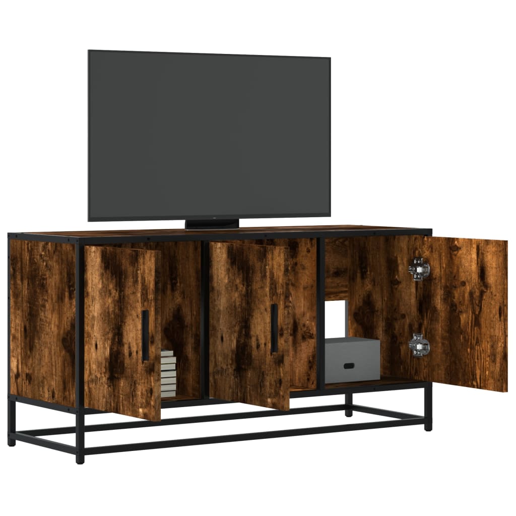 TV-Schrank Räuchereiche 100x35x50 cm Holzwerkstoff und Metall