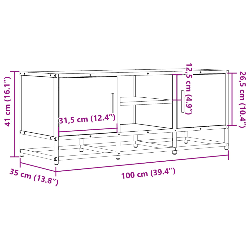 TV-Schrank Räuchereiche 100x35x41 cm Holzwerkstoff und Metall