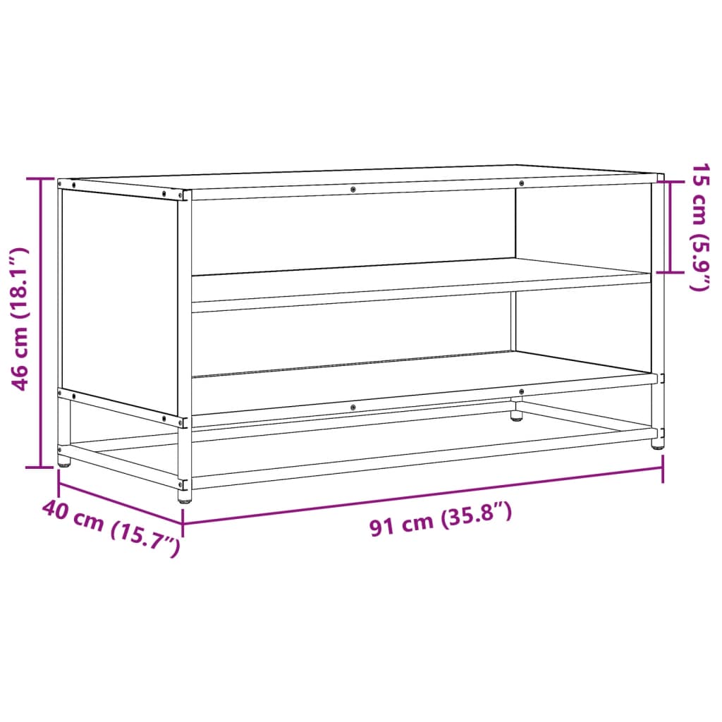 TV-Schrank Grau Sonoma 91x40x46 cm Holzwerkstoff und Metall