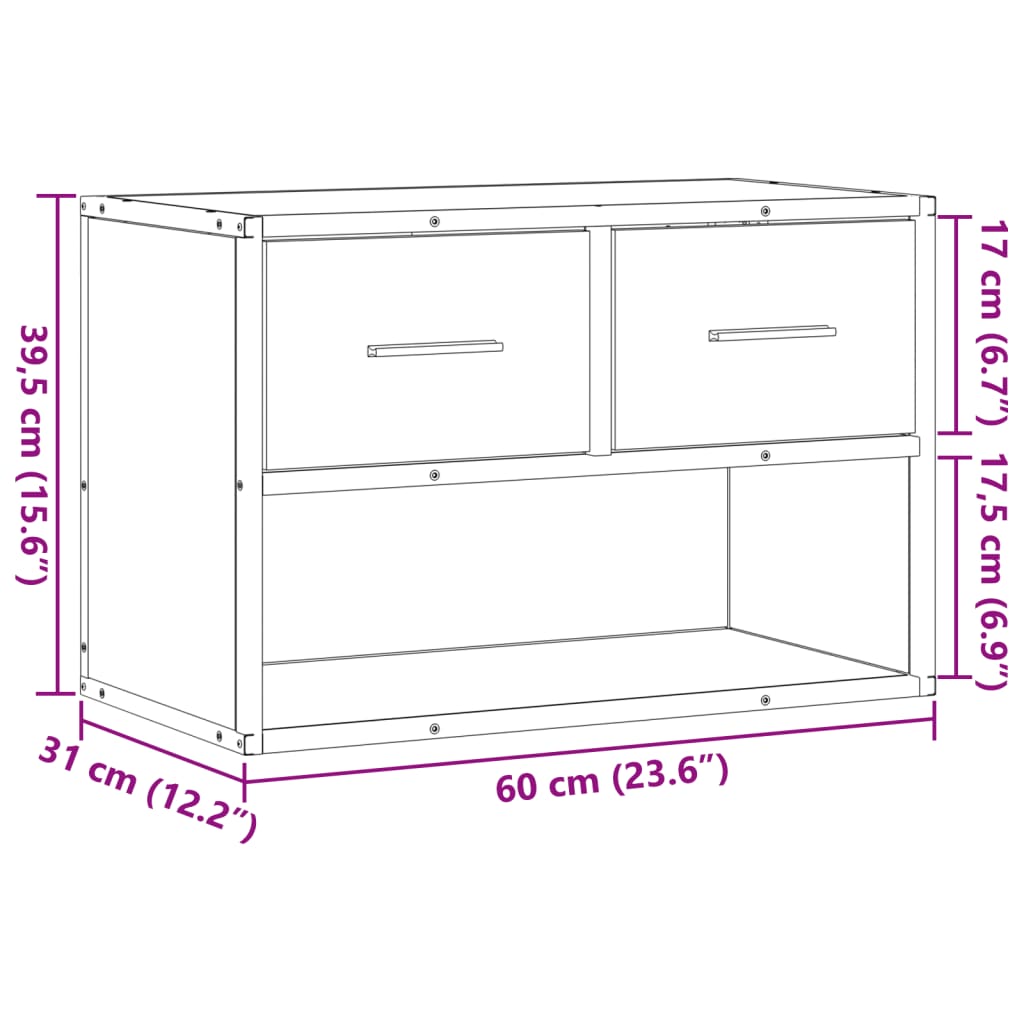 TV-Schrank Räuchereiche 60x31x39,5 cm Holzwerkstoff und Metall