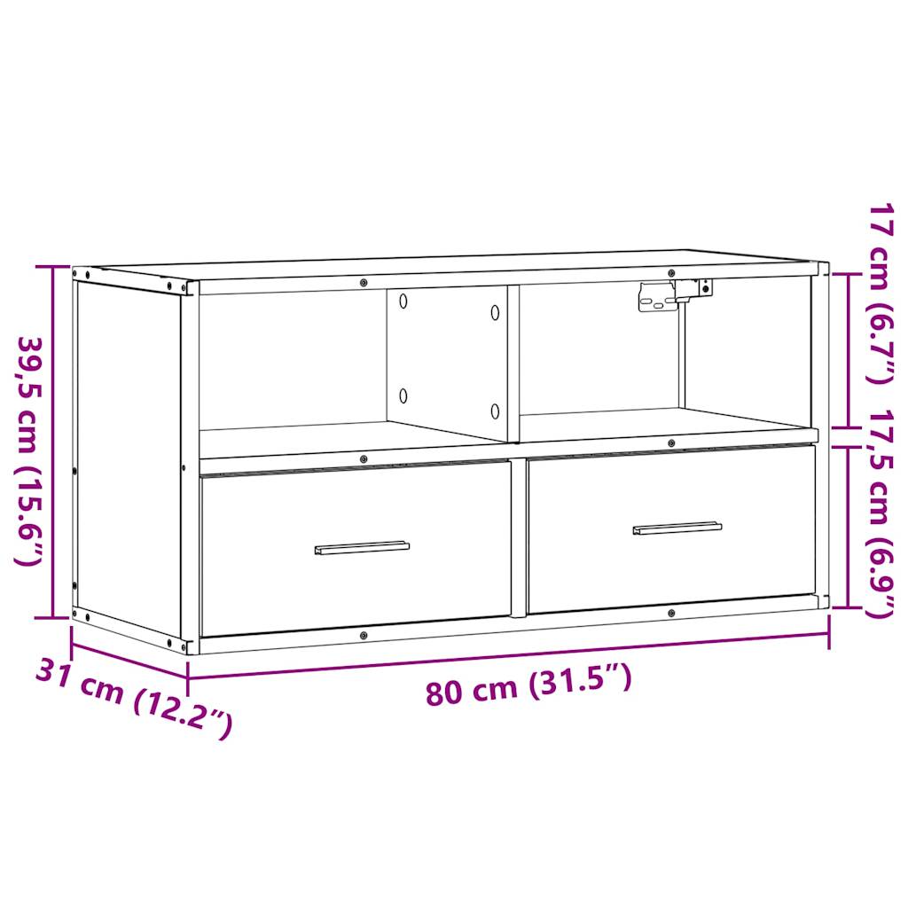 TV-Schrank Braun Eiche 80x31x39,5 cm Holzwerkstoff und Metall