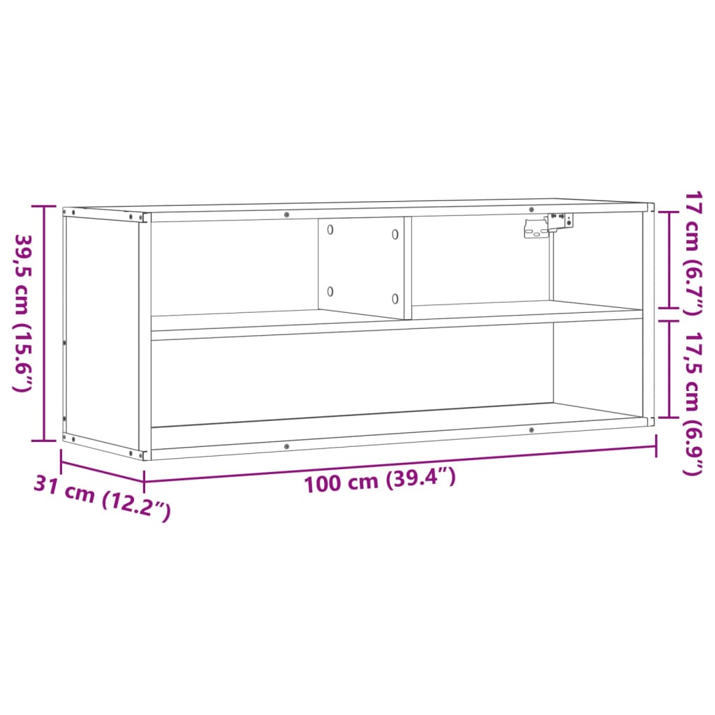 TV-Schrank Räuchereiche 100x31x39,5 cm Holzwerkstoff und Metall