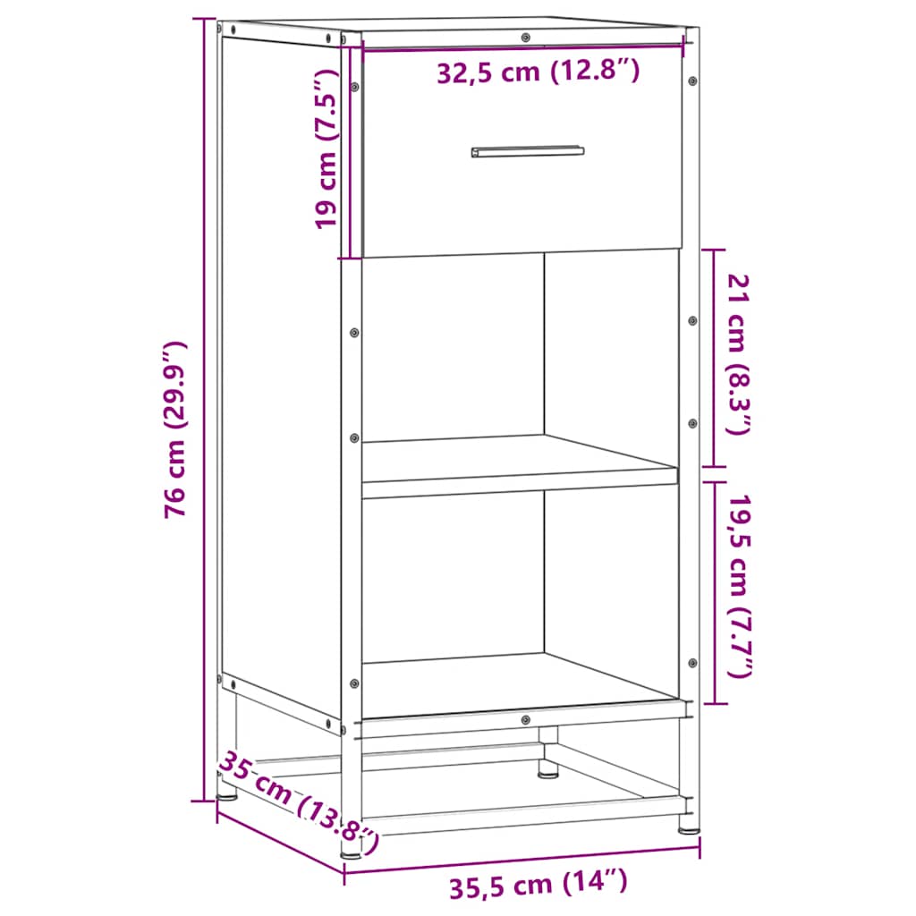 Sideboard Räuchereiche 35,5x35x76 cm Holzwerkstoff und Metall