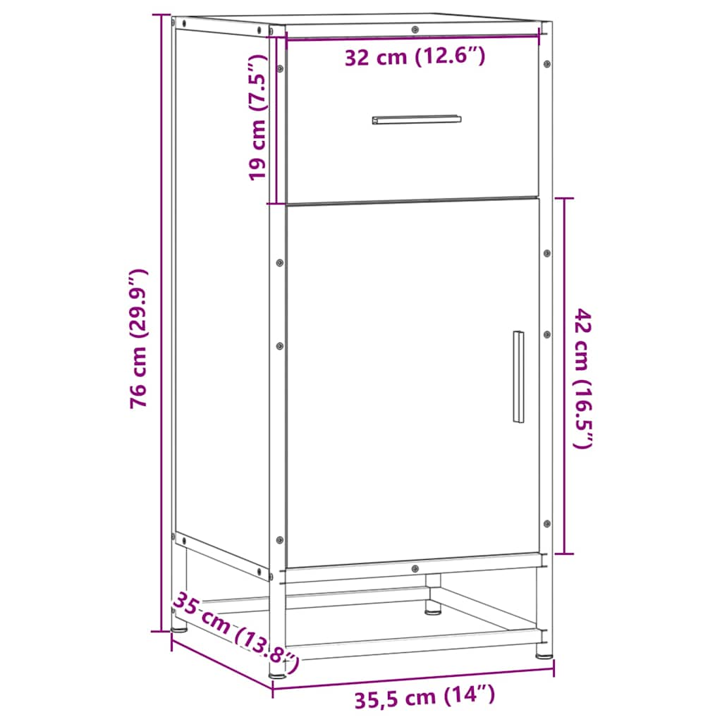 Sideboard Grau Sonoma 35,5x35x76 cm Holzwerkstoff und Metall