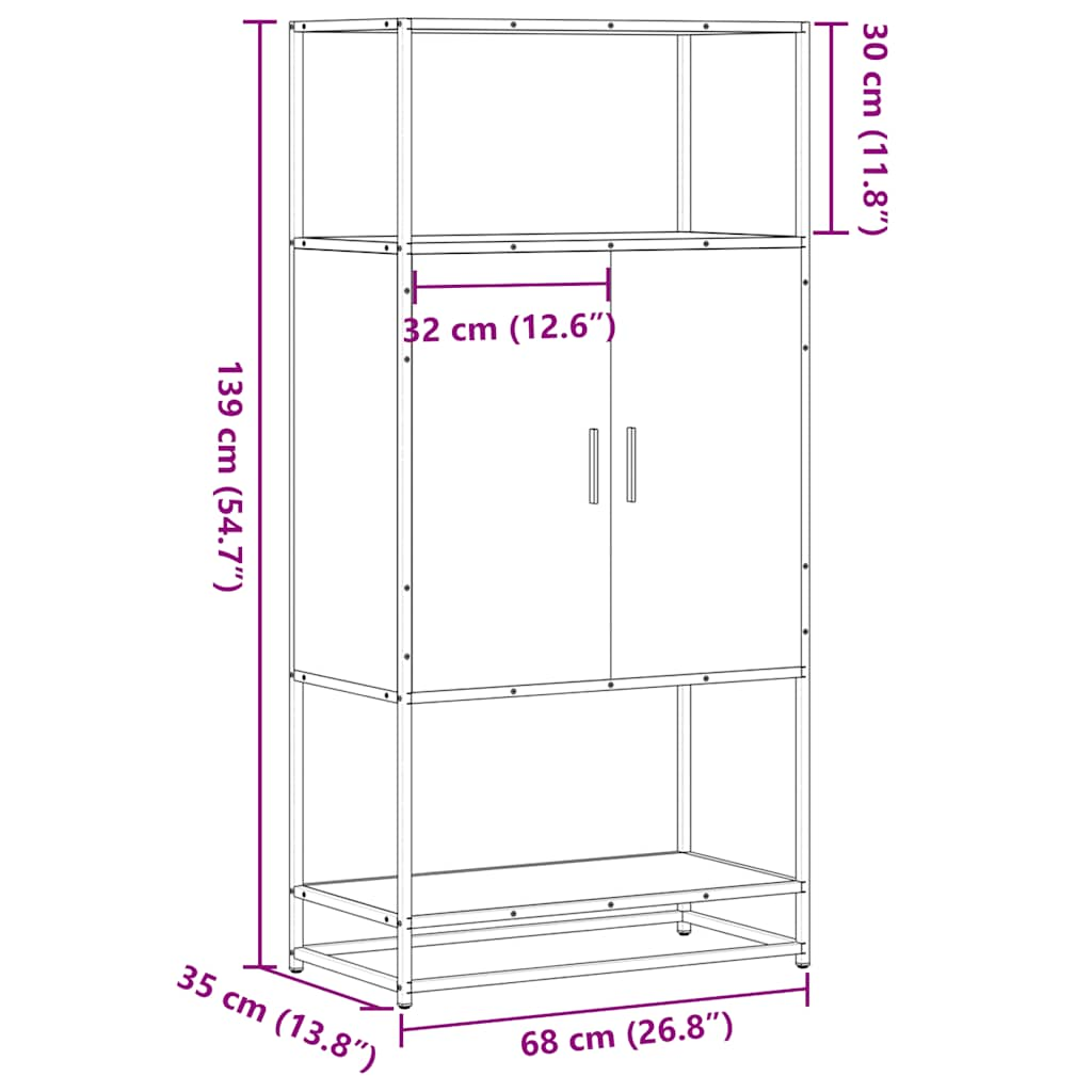 Highboard Räuchereiche 68x35x139 cm Holzwerkstoff und Metall