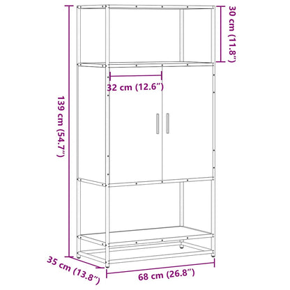 Highboard Braun Eichen-Optik 68x35x139 cm Holzwerkstoff Metall