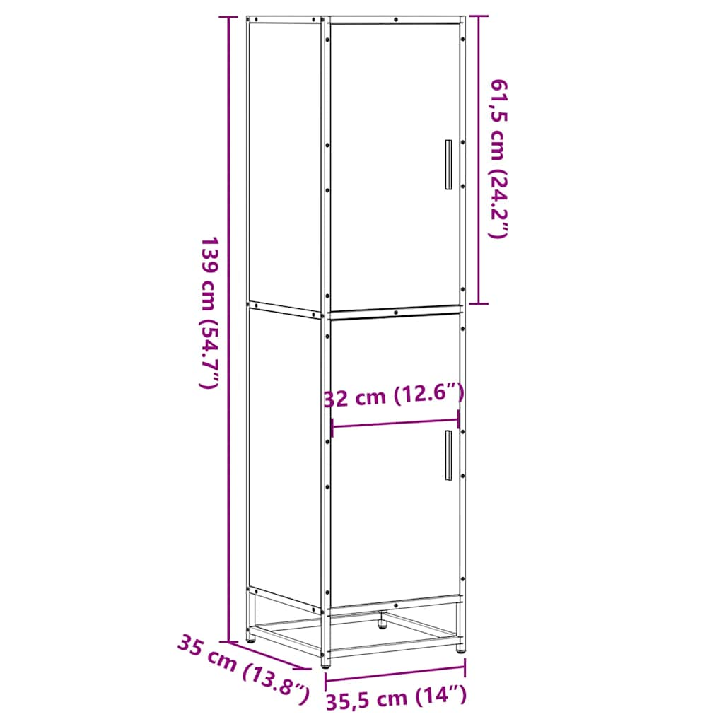 Highboard Grau Sonoma 35,5x35x139 cm Holzwerkstoff und Metall