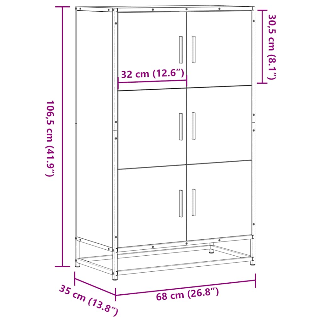 Highboard Schwarz 68x35x106,5 cm Holzwerkstoff und Metall