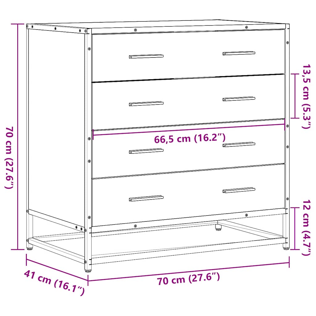 Schubladenschrank Schwarz 70x41x70 cm Holzwerkstoff