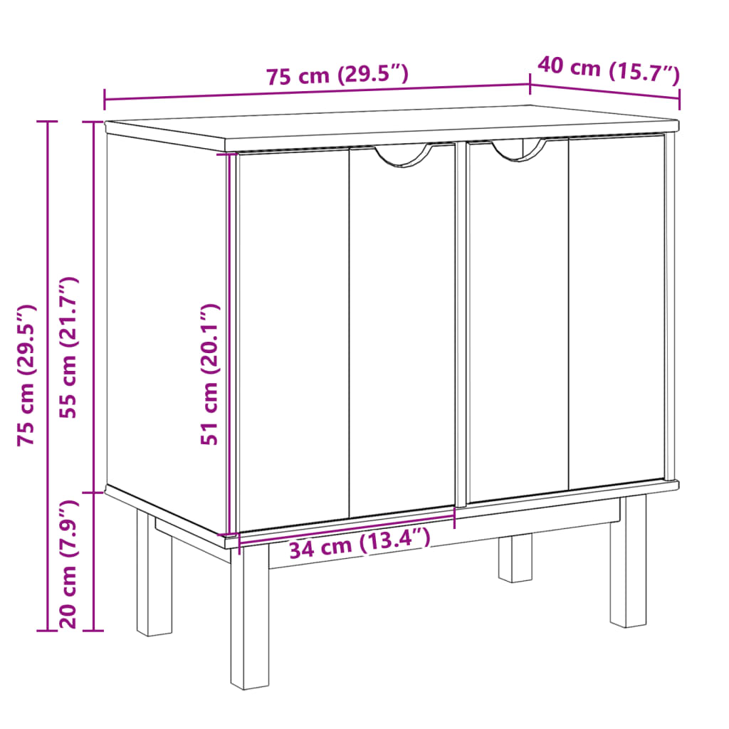 Flurschrank OTTA 75x40x75 cm Massivholz Kiefer