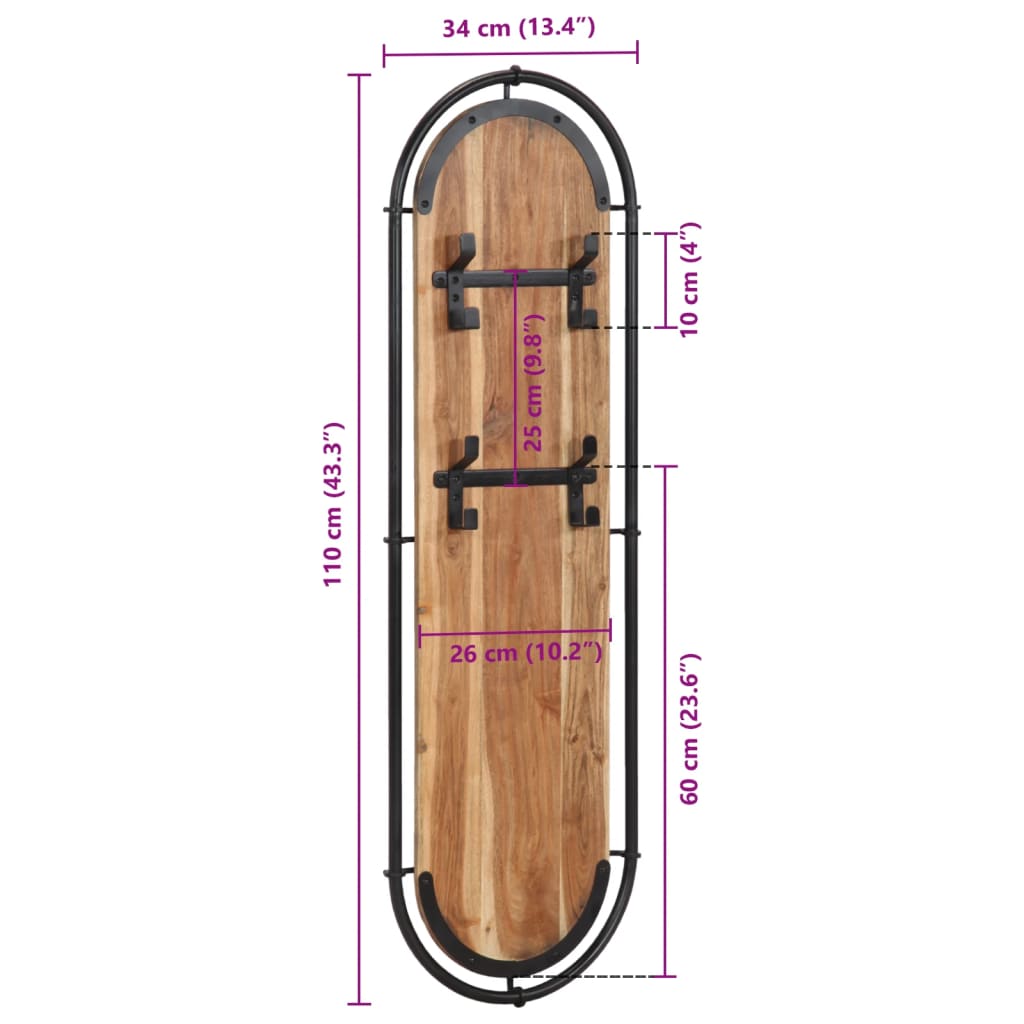 Wandgarderoben mit 4 Haken 2 Stk. Massivholz Akazie