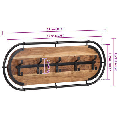 Wandgarderobe mit 5 Haken Massivholz Akazie